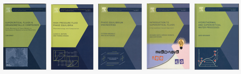 Front cover images of Volume 1 - 5 of book series on supercritical fluids science and technology edited by Professor Kiran. 